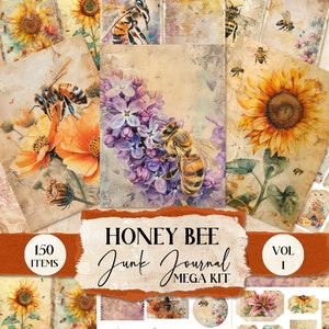Honey Bees Junk Journal Pages Printable Junk Journal Ephemera Folio Junk Journal Nature Junk Journal Honeybees Fussy Cuts Tag [VF050]