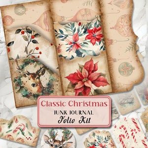 Classic Christmas Folio Junk Journal Folio Junk Journal Kit Printable Folio Pages Shabby Chic Folio Christmas Printable Pages Folio [VF087]