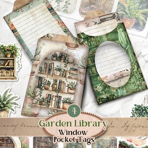 Etiquettes de poche pour fenêtre de jardin Amateurs de livres éphémères - Pochettes pour carnet de voyage printanière imprimables vintage, trousse de journal indésirable floral, fleur [VF202]
