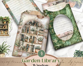 Garden Window Pocket Tags Book Lovers Ephemera Printable Spring Junk Journal Tag Pockets Vintage Floral Junk Journal Kit Flower [VF202]