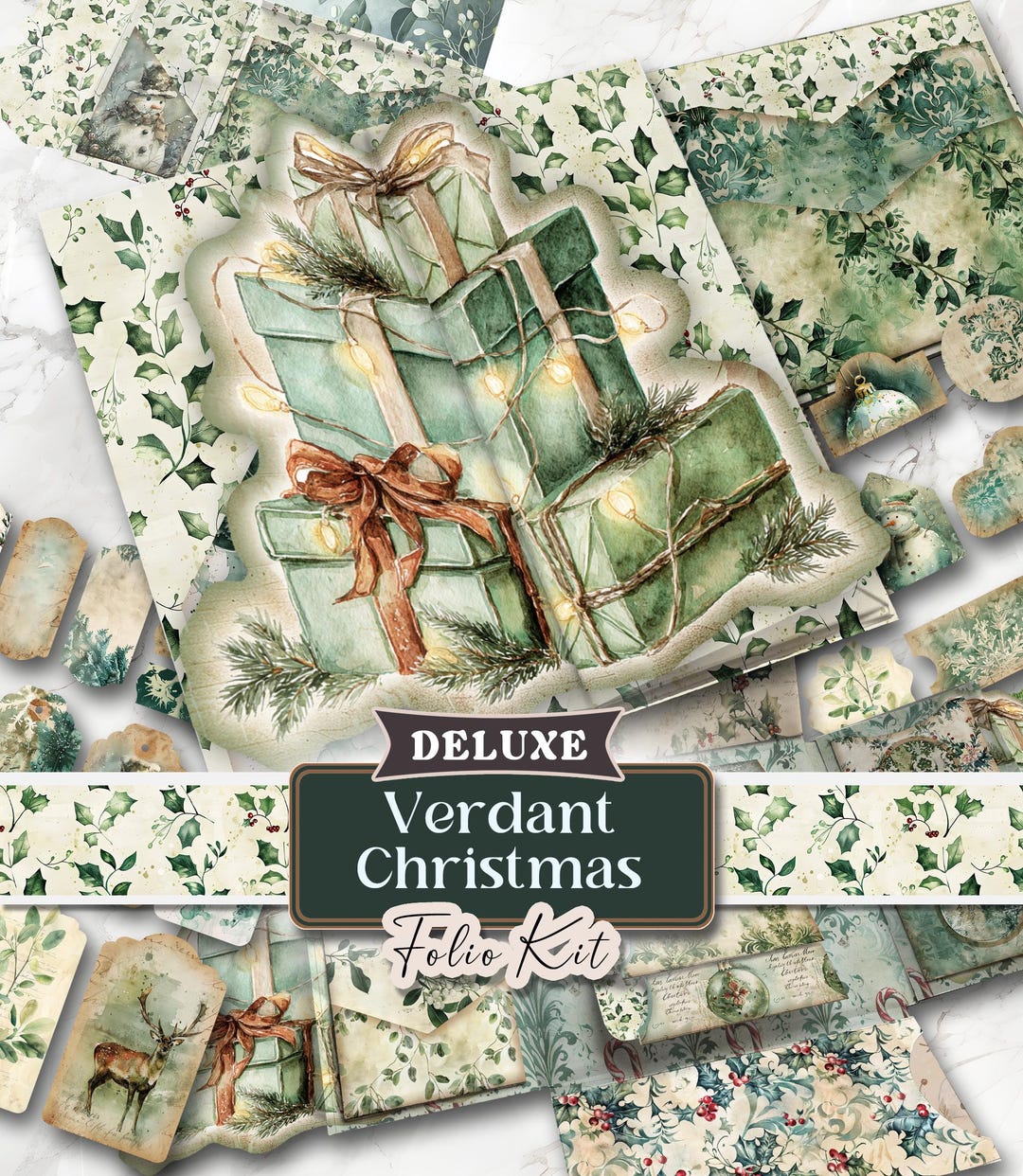 Christmas Junk Journal Kit Printable DELUXE Folio Pages Christmas ...