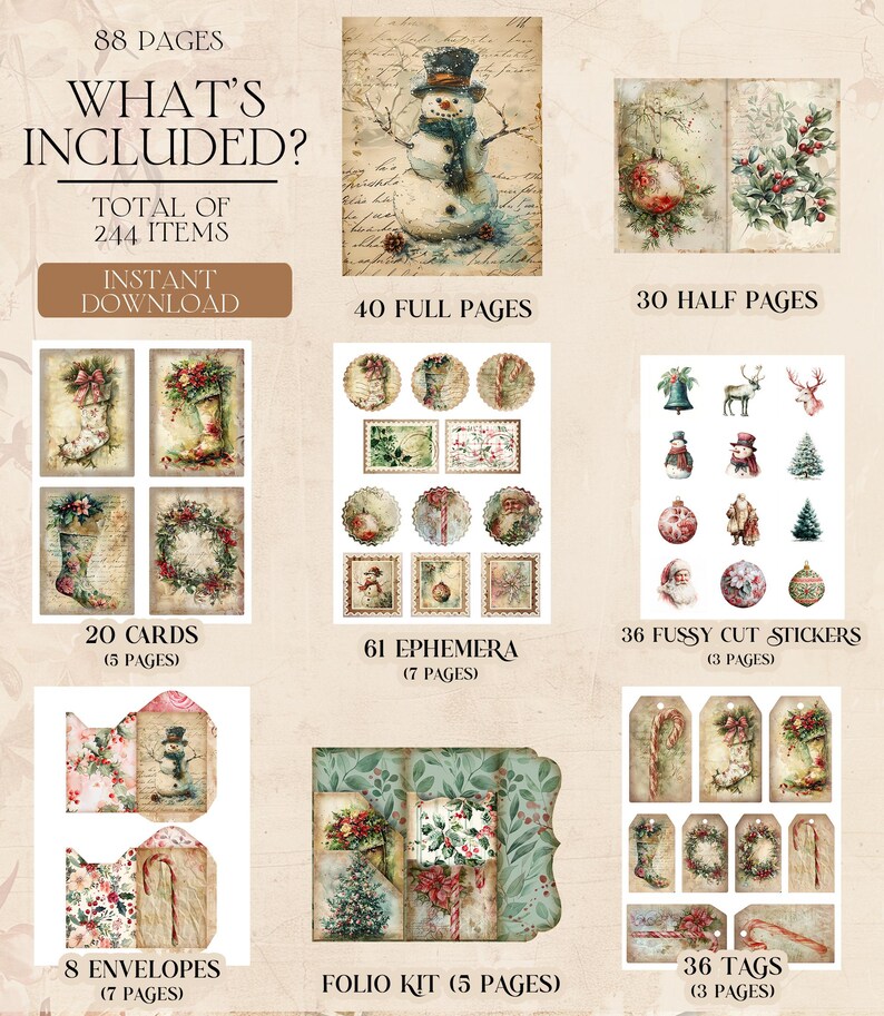 Christmas Junk Journal Kit Printable Holiday Junk Journal Christmas ...