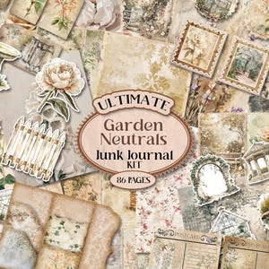 Neutral Garden Junk Journal Printable Nature Junk Journal Kit Junk Journal Folio Kit Vintage Ephemera Neutral Aesthetic Scrapbook Kit [VF181