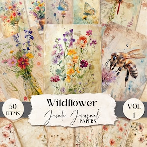 Aquarell Wildblumen Vintage Junk-Journal Seiten druckbares Junk-Journal Druckbare Seiten Junk-Journal Natur Junk-Journal Wilde Blume [VF018]