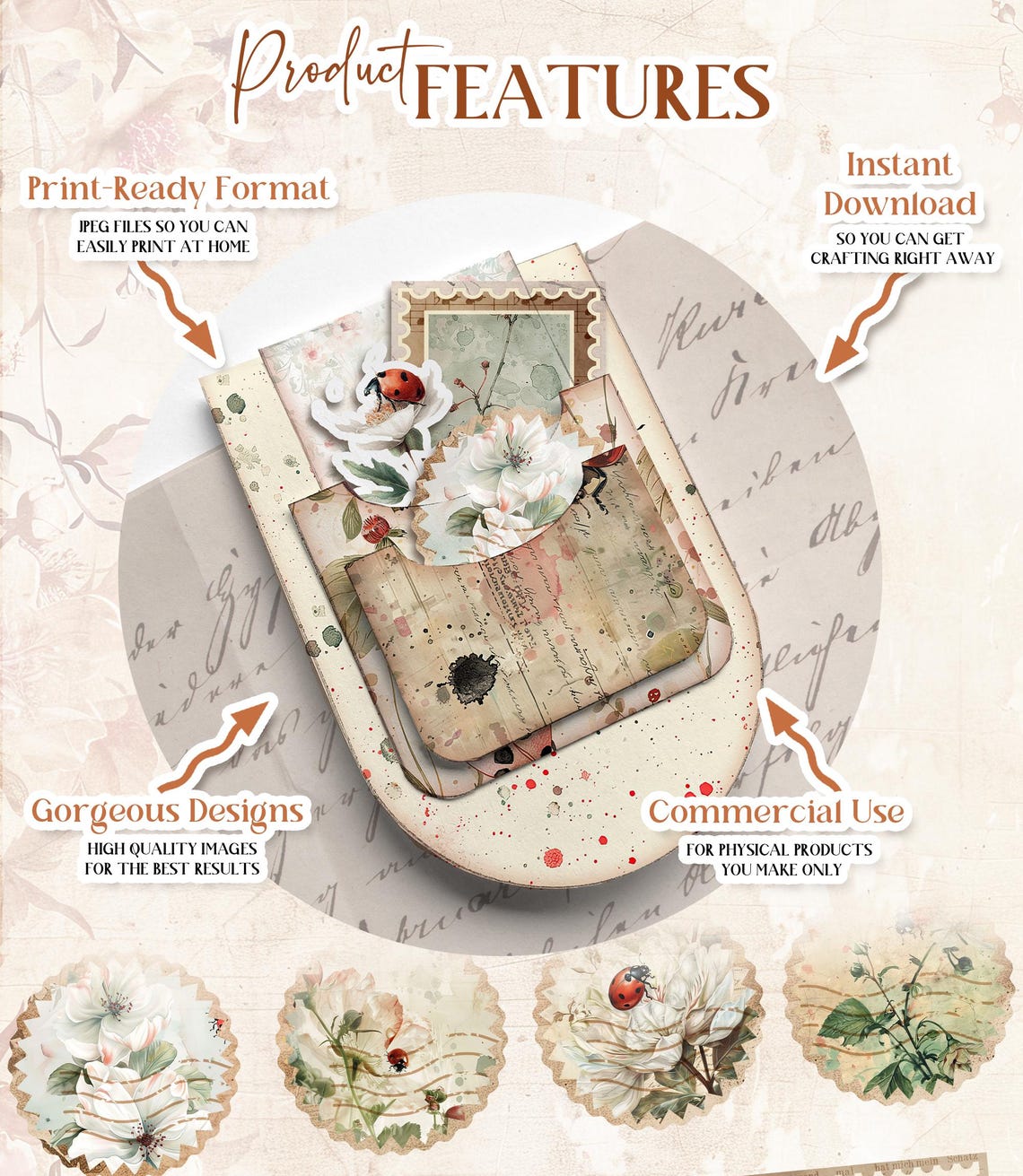 Ladybug Hidden Paperclip Pockets Junk Journal Kit Lady Bug Hidden Paper