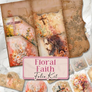 Kit de carnet Folio Floral Folio Junk Journal, pages folio imprimables, folio shabby chic, kit folio chrétien, papier de scrapbooking [VF090]