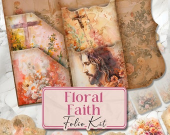 Floral Faith Junk Journal Folio Junk Journal Kit Printable Folio Pages Shabby Chic Folio Christian Folio Kit Scrapbook Paper [VF090]