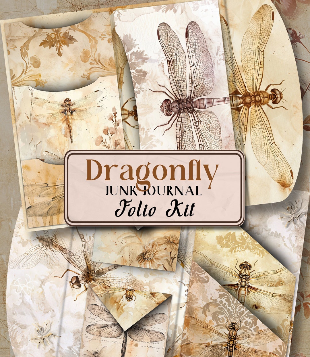 Dragonfly Folio Junk Journal Kit Printable Folio Pages Shabby Chic ...