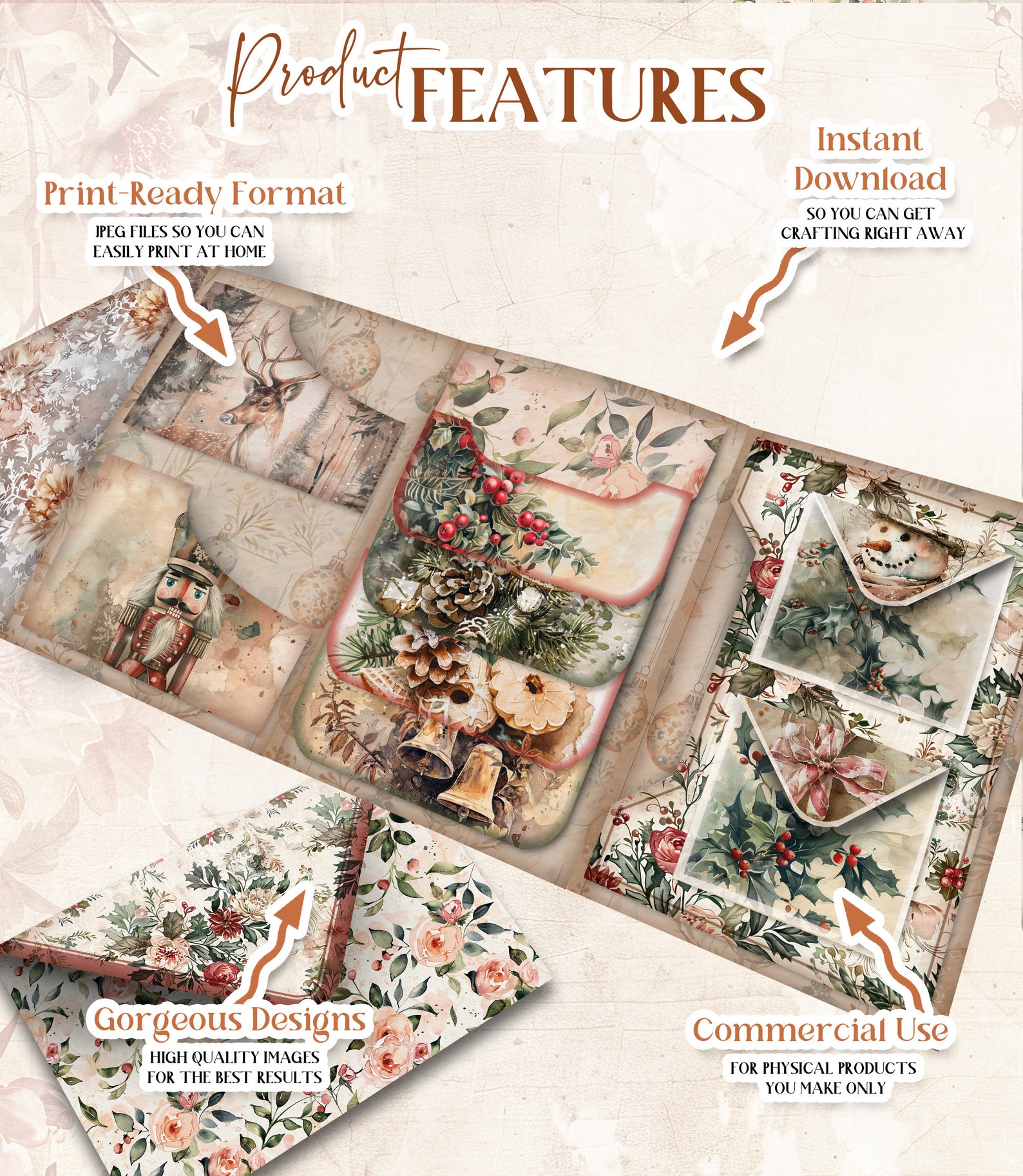 Beige Christmas Junk Journal DELUXE Kit Holiday Junk Journal Neutral ...