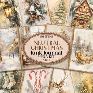 Beige Christmas Junk Journal Kit Mixed Media Holiday Junk Journal Neutral Christmas Ephemera Folio Junk Journal Christmas Fussy [VF032]