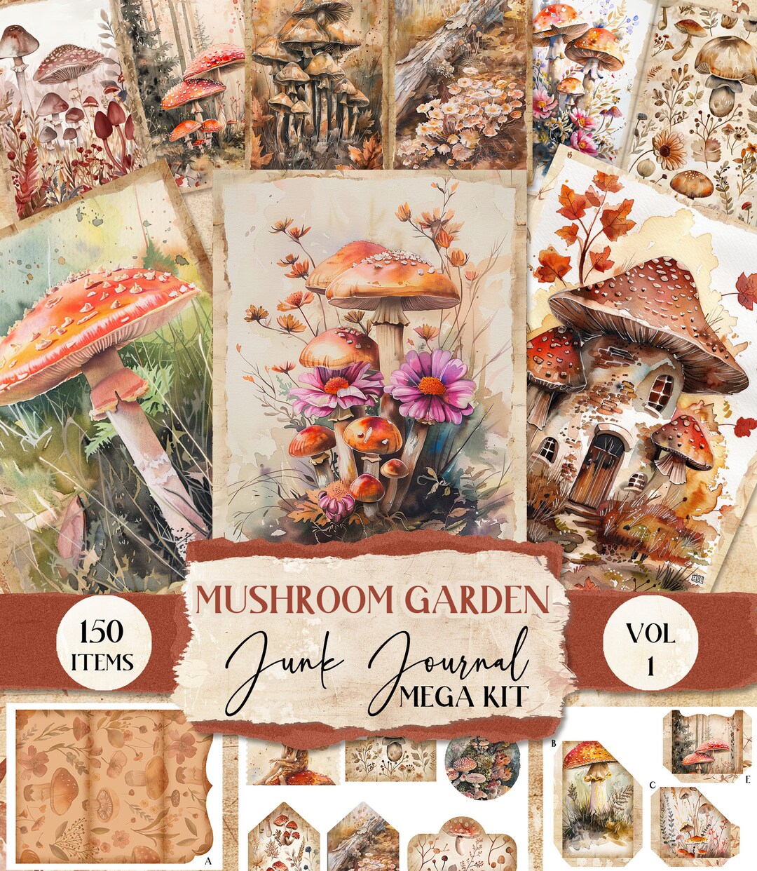 Mushroom Garden Junk Journal Kit Pages Printable Junk Journal Mushroom ...