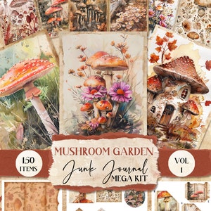 Paddenstoelentuin Junk Journal Kitpagina's Afdrukbare Junk Journal Paddenstoel Ephemera Folio Junk Journal Cottagecore Scrapbook Print [VF056]