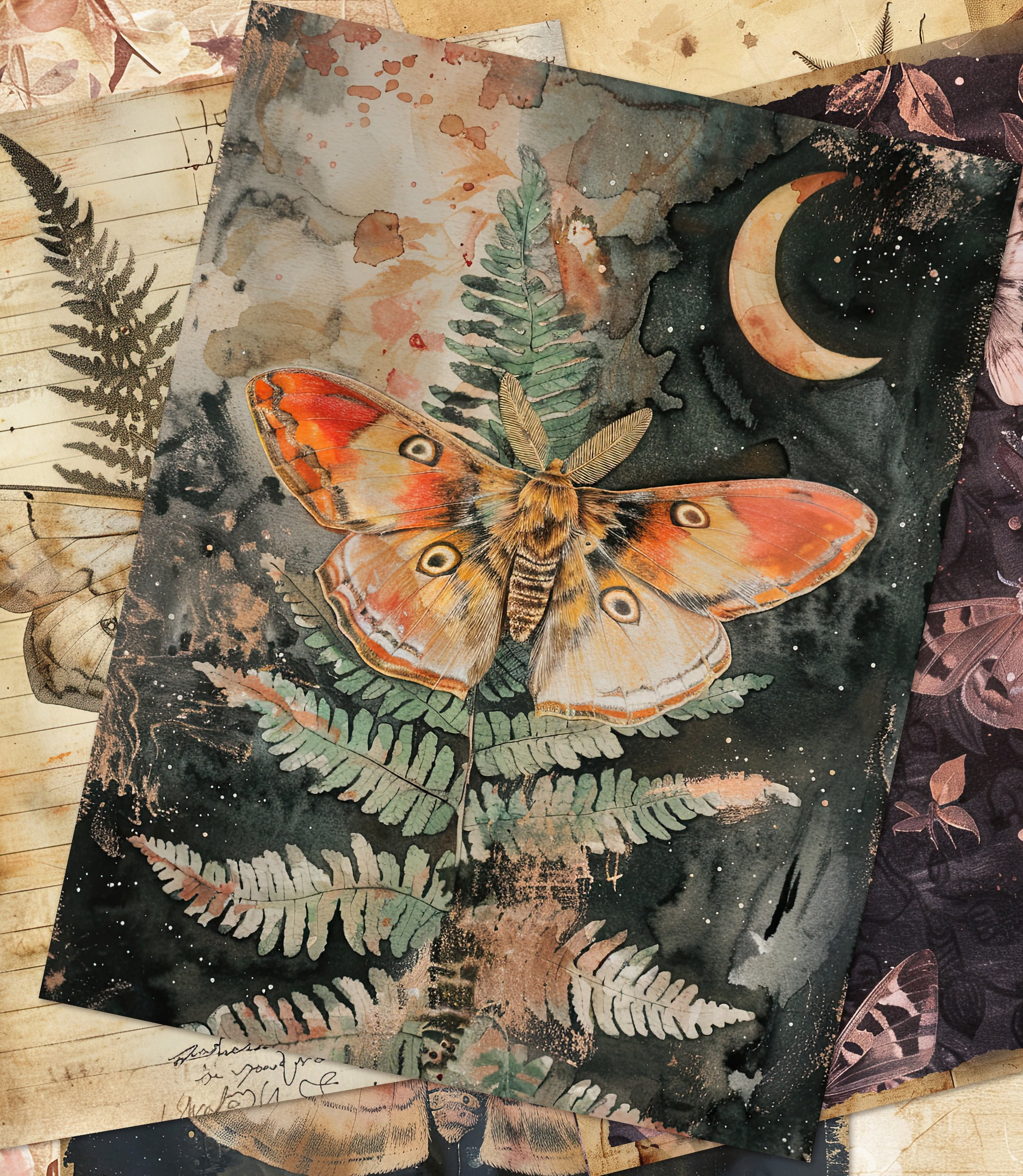 Moth Journal Mystic Moth Junk Journal Pages Printable Junk Journal Ephemera Folio ...