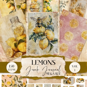 Lemon Junk Journal Kit Pages Printable Junk Journal Ephemera Folio Junk Journal Nature Junk Journal Lemon Slices Fussy Cuts Tag [VF052]
