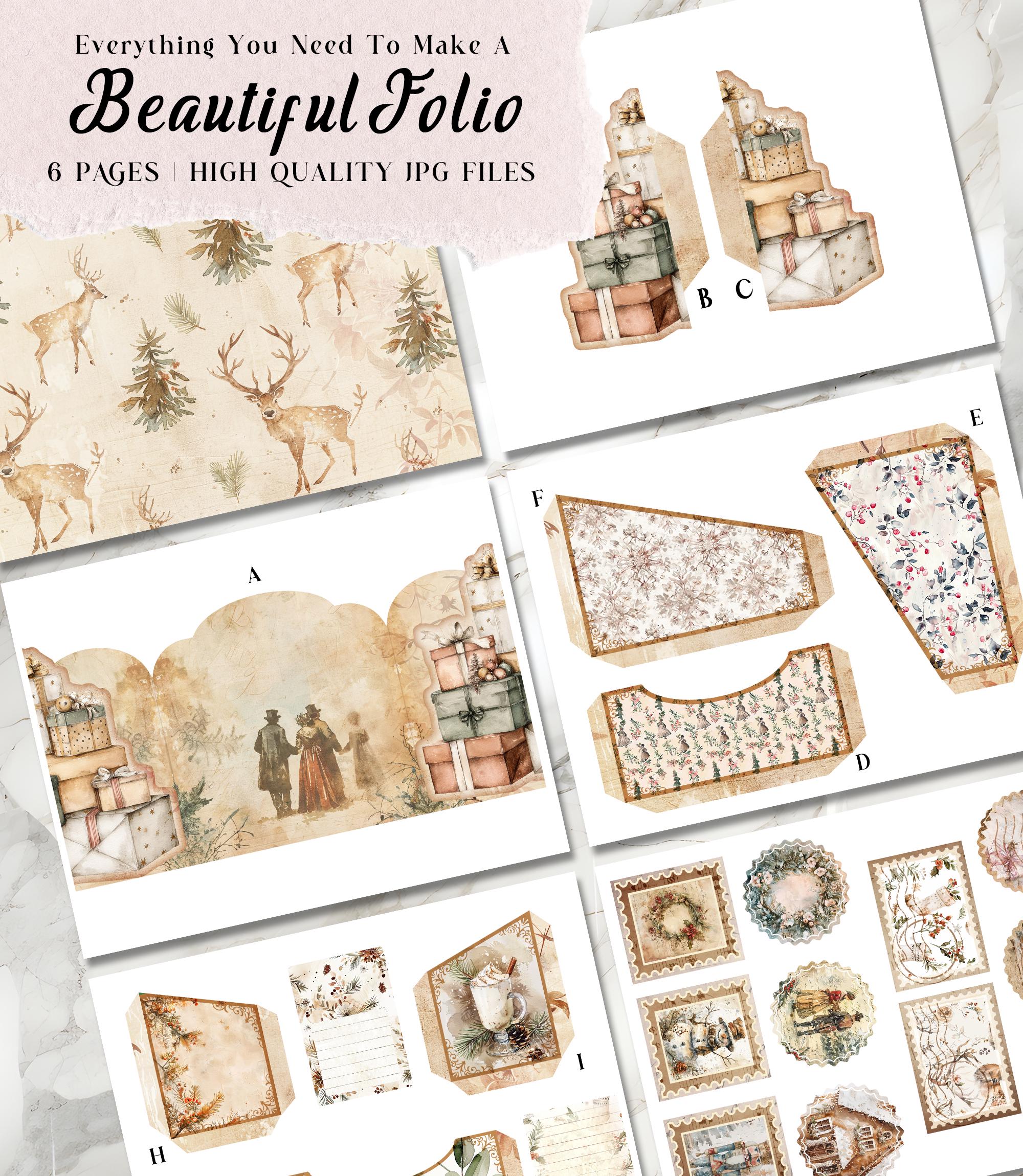 Beige Christmas Junk Journal Kit Christmas Folio Junk Journal Kit ...