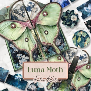 Lunar Witch Junk Journal Kit Printable Folio Pages Luna Moth Printable Pages Witchy Folio Kit Gothic Scrapbook Paper Witchy Junk [VF124]