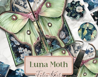Lunar Witch Junk Journal Kit Printable Folio Pages Luna Moth Printable Pages Witchy Folio Kit Gothic Scrapbook Paper Witchy Junk [VF124]
