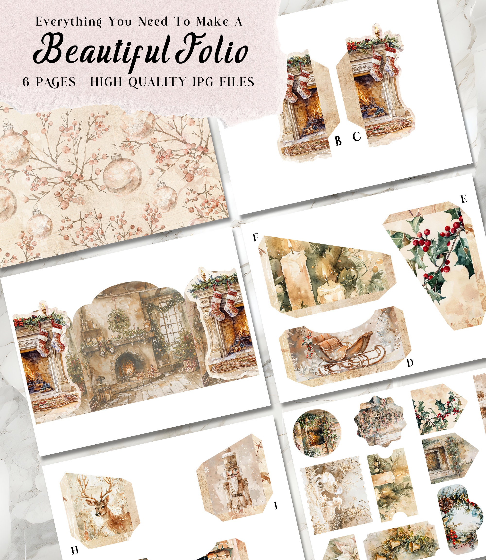 Beige Christmas Junk Journal Folio Kit Christmas Folio Junk Journal Kit ...