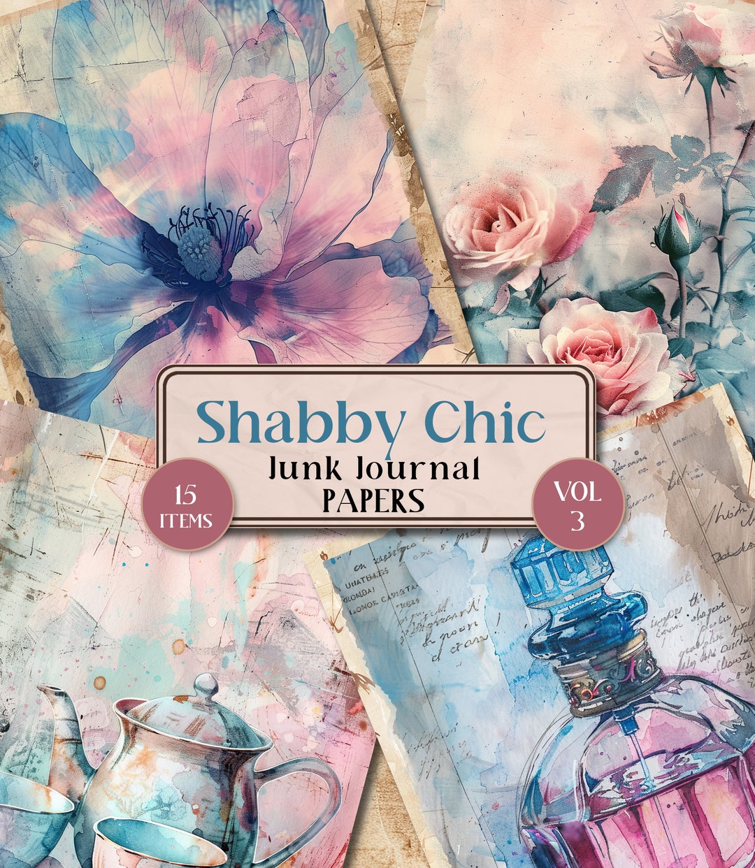 Shabby Chic Junk Journal Pages Shabby Chic Roses Printable Junk Journal ...