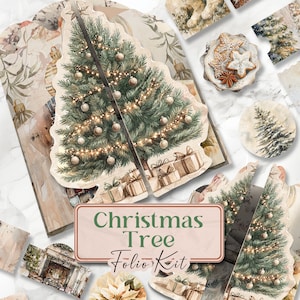 Beige Christmas Junk Journal Kit Christmas Folio Junk Journal Kit Printable Christmas Gift Folio Pages Xmas Holiday Xmas Folio Kit [VF107]