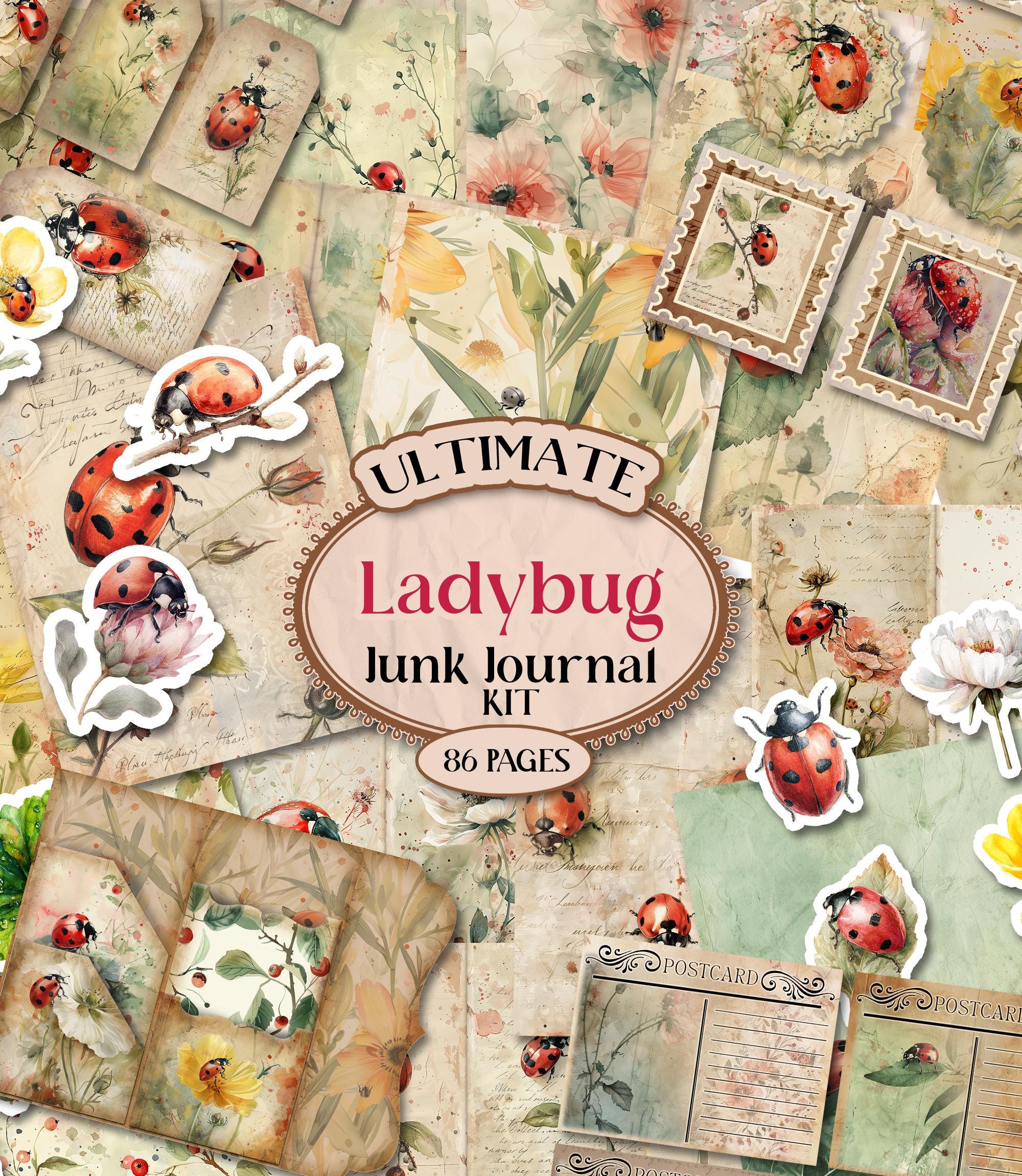 Ladybug Junk Journal Kit Printable Lady Bug Junk Journal Folio Kit ...