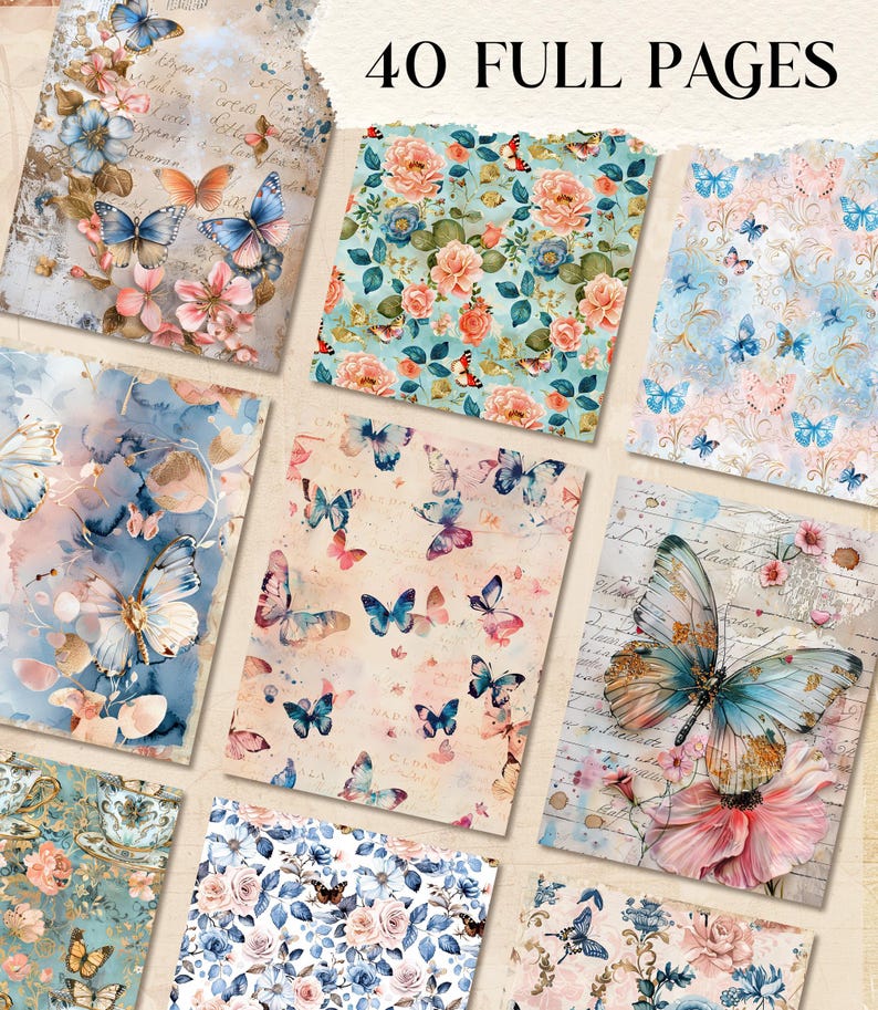 Printable Butterfly Junk Journal Kit Junk Journal Folio Kit Shabby Chic ...