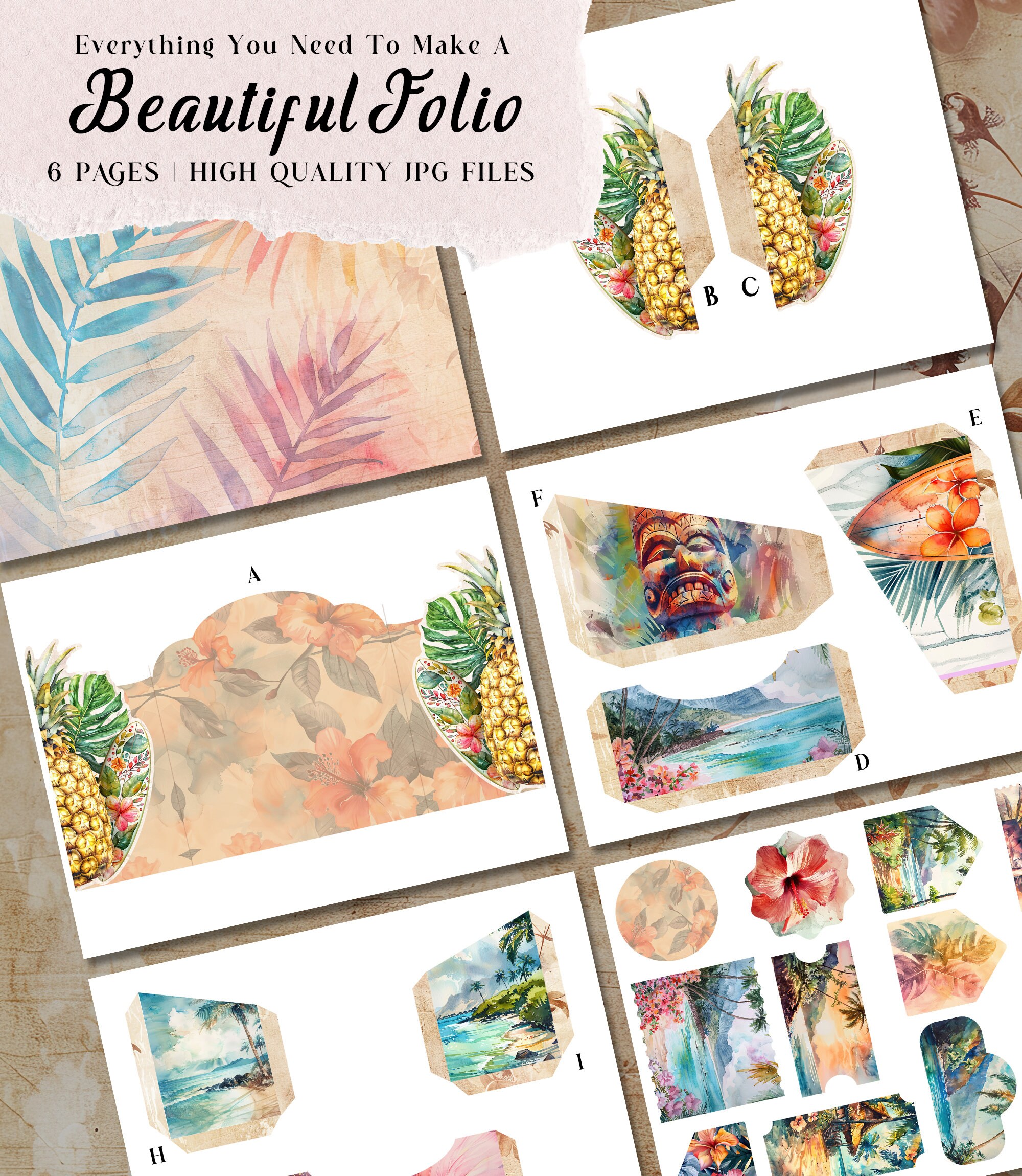 Hawaii Folio Junk Journal Folio Hawaiian Kit Printable Folio Pages ...