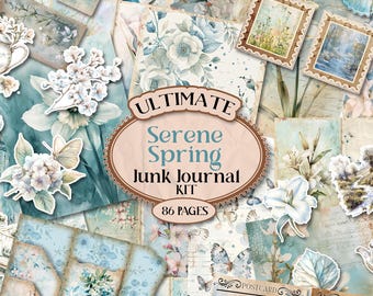 Kit de diario basura de primavera Kit de diario basura en folio de primavera Kit de folio Shabby Chic imprimible Papel para álbum de recortes Diario basura con motivos florales [VF170]