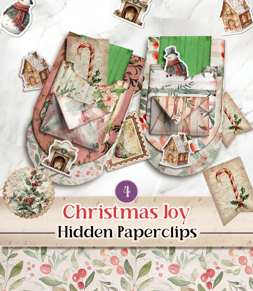 Christmas Hidden Paperclip Pockets Junk Journal Kit Christmas Hidden ...