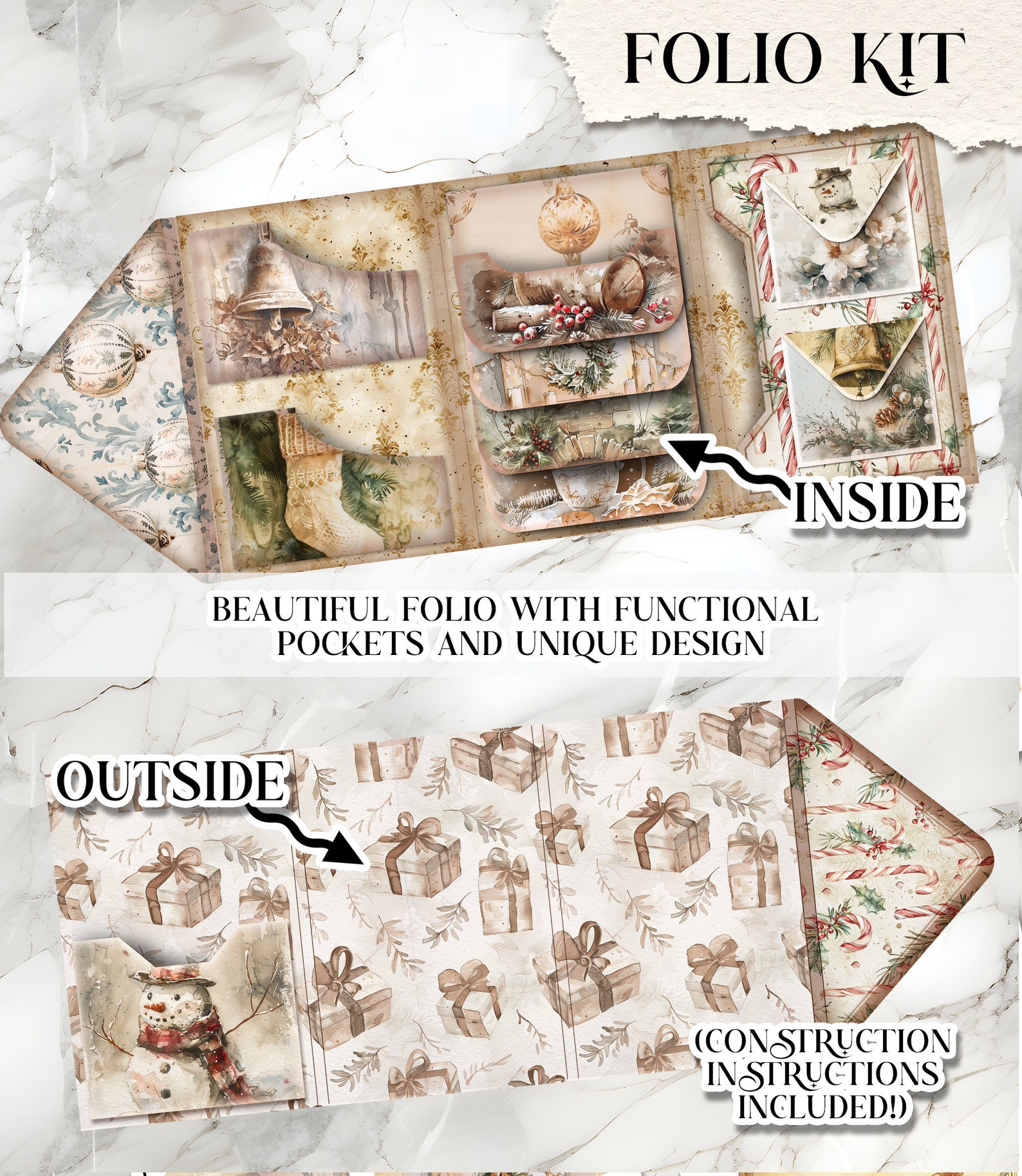 Beige Christmas Junk Journal DELUXE Kit Holiday Junk Journal Neutral ...