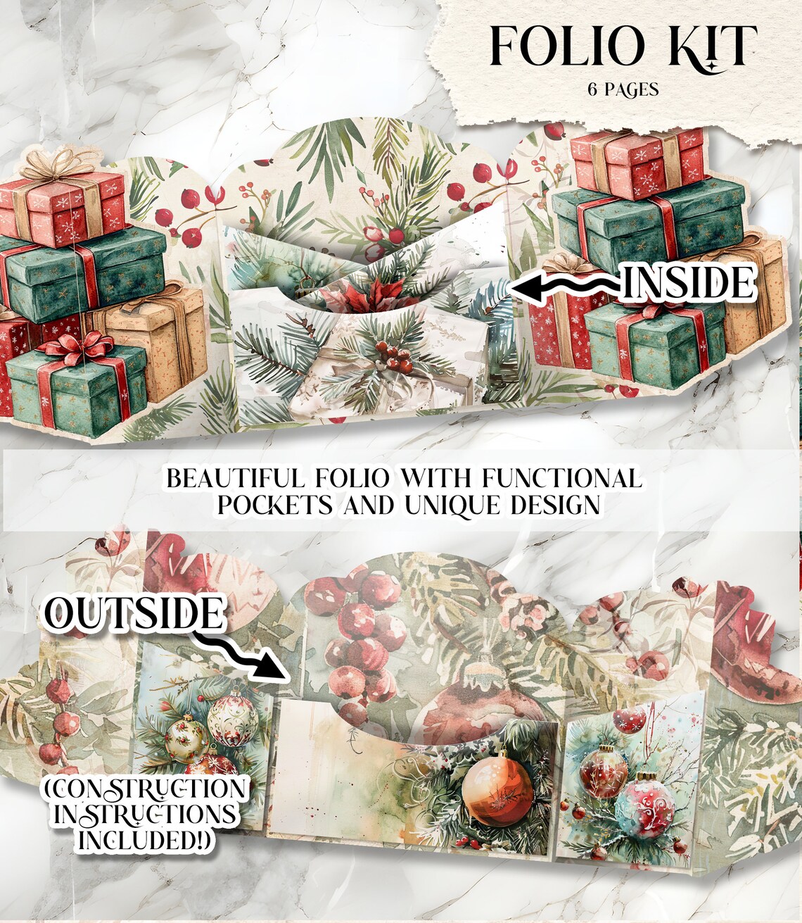 Christmas Folio Junk Journal Kit Printable Christmas Gift Folio Pages ...