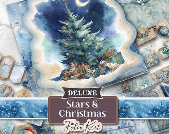 ベージュ クリスマス ジャンクジャーナル フォリオキット | 5ピース 三