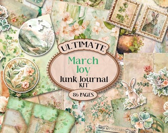 March Junk Journal Kit Spring Folio Junk Journal Kit Printable March Folio Kit Scrapbook Paper St Patrick&#39;s Day Junk Journal [VF171]