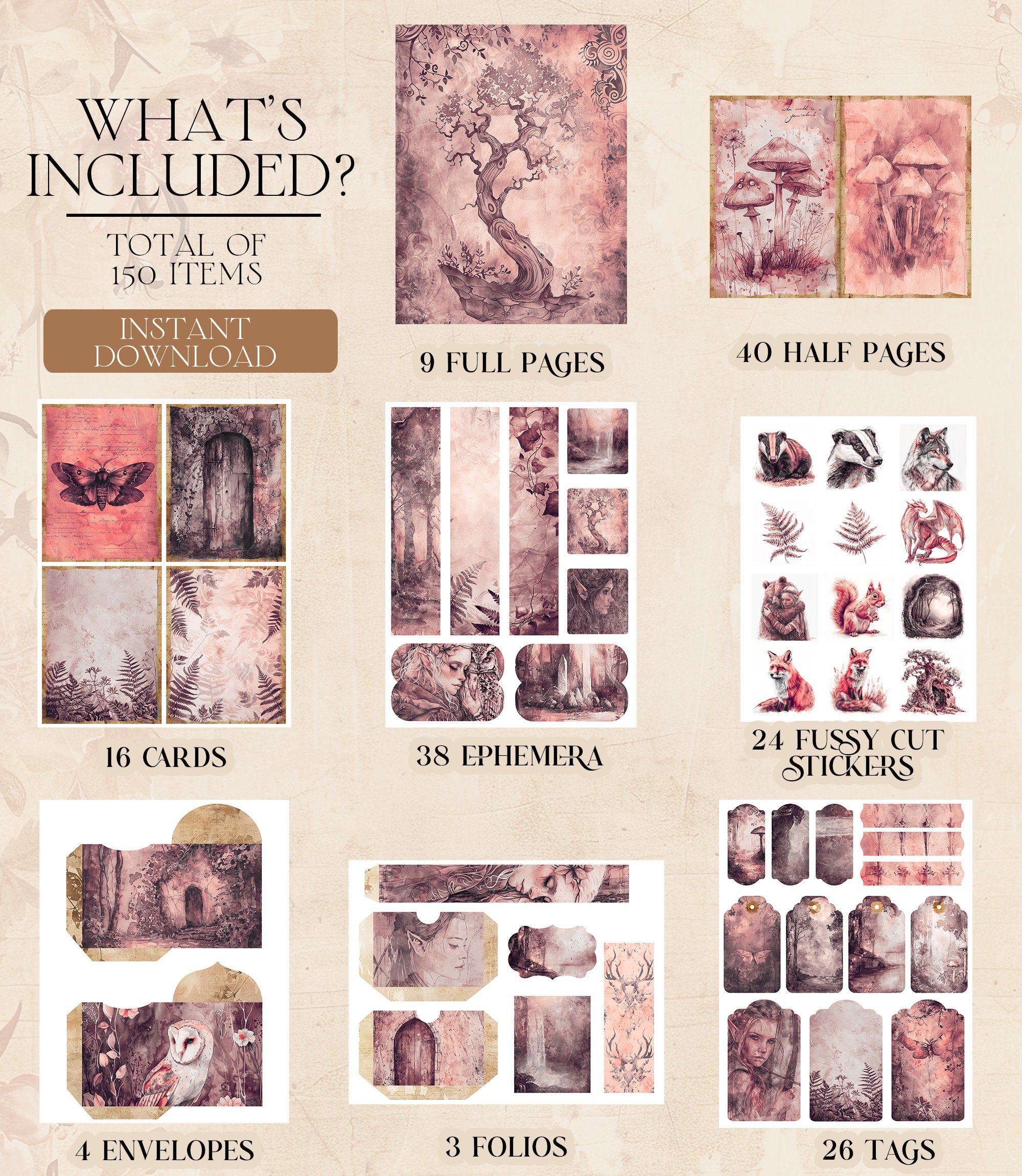 Elven Forest Junk Journal Kit Pages Printable Junk Journal Ephemera ...