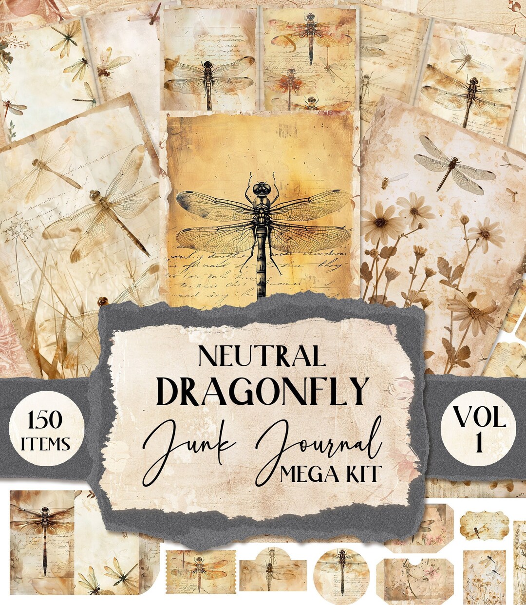 Vintage Dragonflies Junk Journal Pages Printable Junk Journal Emphemera ...