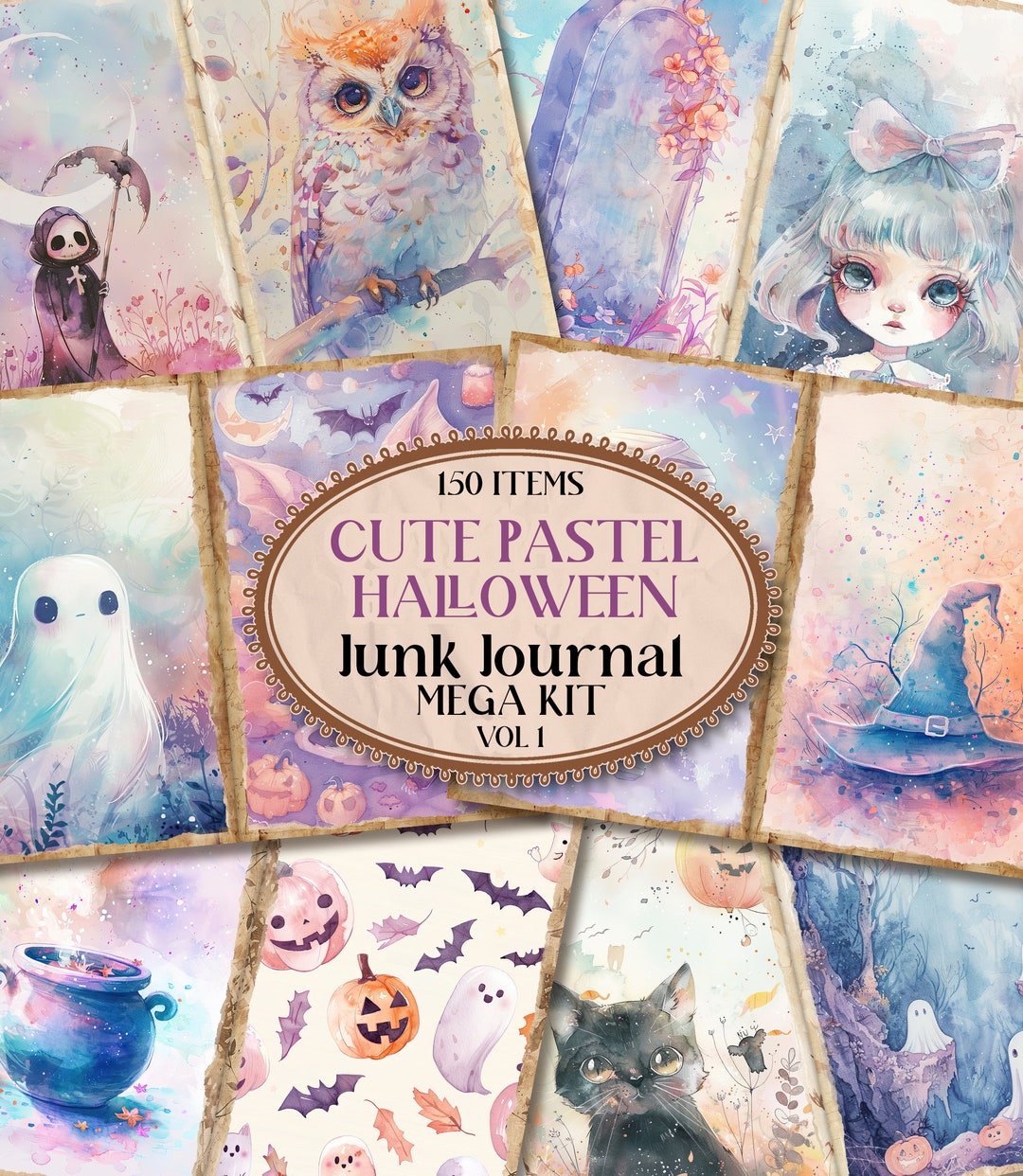 Cute Pastel Halloween Junk Journal Kit Pastel Goth Halloween Pages ...