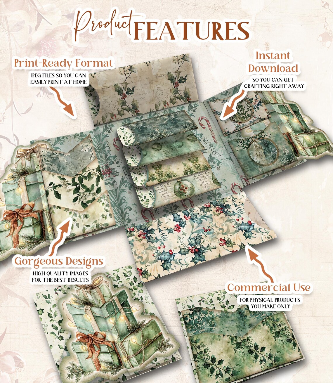 Christmas Junk Journal Kit Printable DELUXE Folio Pages Christmas ...