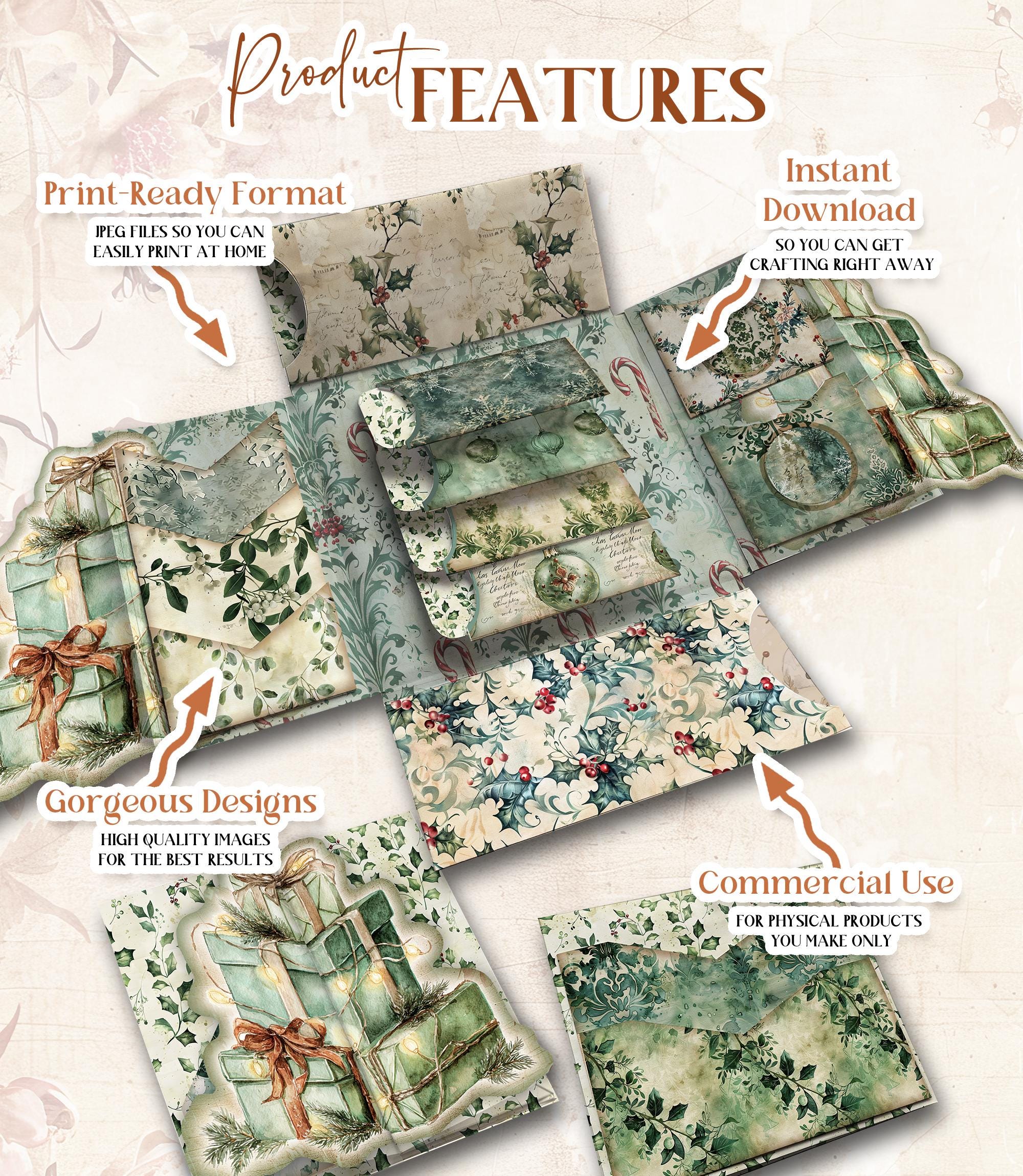 Christmas Junk Journal Kit Printable DELUXE Folio Pages Christmas ...