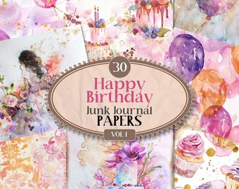 Birthday Junk Journal Paper Kit Bday Party Junk Journal Kit Winter Printable Papers Journal Kit Printable Pages Birthday Scrapbook [VF162]