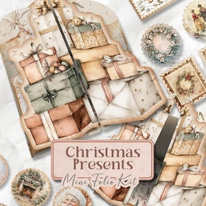 Beige Christmas Junk Journal Kit Christmas Folio Junk Journal Kit Printable Christmas Gift Folio Pages Xmas Holiday Xmas Folio Kit [VF226]