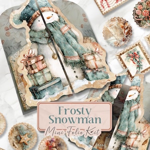 Christmas Junk Journal Kit Christmas Folio Junk Journal Kit Printable Christmas Gift Folio Pages Xmas Holiday Snowman Folio Kit [VF234]