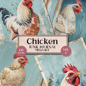 Pages du kit de journal indésirable Poulets imprimables Journal indésirable Ephemera Folio Journal indésirable Nature Journal indésirable Élevage de poulets Coupes pointilleuses Tag [VF027]