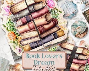 Book Lovers Junk Journal Kit Bookish Folio Junk Journal Kit Printable Bookshelf Folio Pages Book Lover Folio Kit Bookish Junk [VF101]