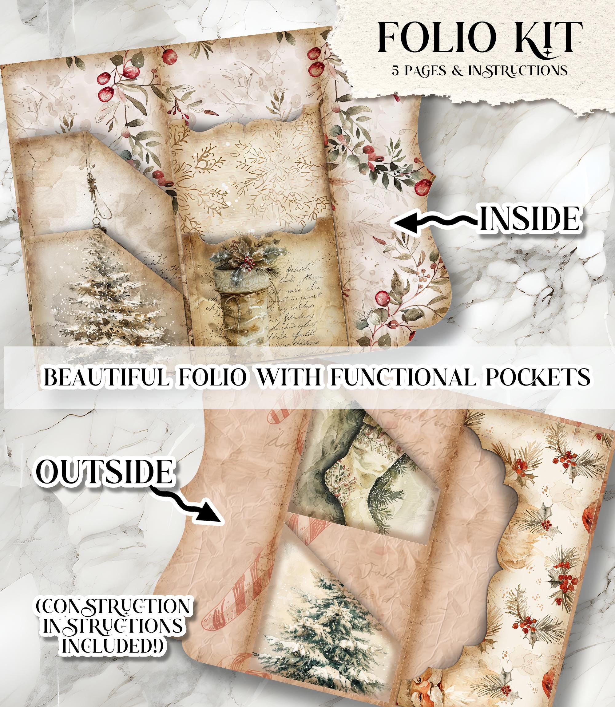 Neutral Christmas Junk Journal Kit Printable Holiday Junk Journal Folio ...