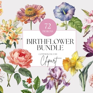 Bundle de cliparts fleur de naissance, fleur de naissance Clipart fleurs de naissance PNG Clipart chambre d'enfant, chambre d'enfant Clipart aquarelle usage Commercial Clipart floral