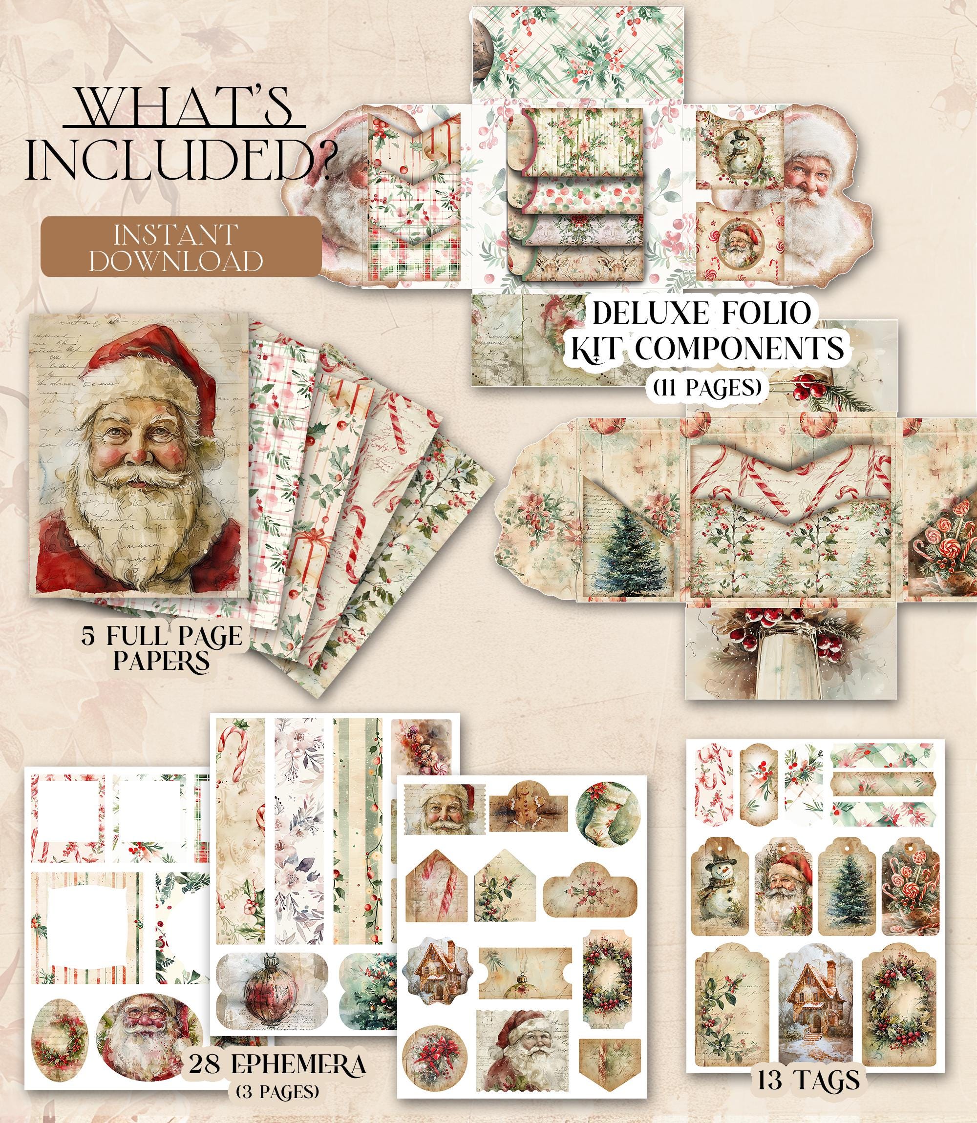 Christmas Junk Journal Kit Printable DELUXE Folio Pages Christmas ...