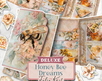 Honey Bee Junk Journal DELUXE Kit Honeybee Junk Journal Honey Bee Ephemera Honey Bee Folio Junk Journal Bee Waterfall Folio Shabby [VF074]