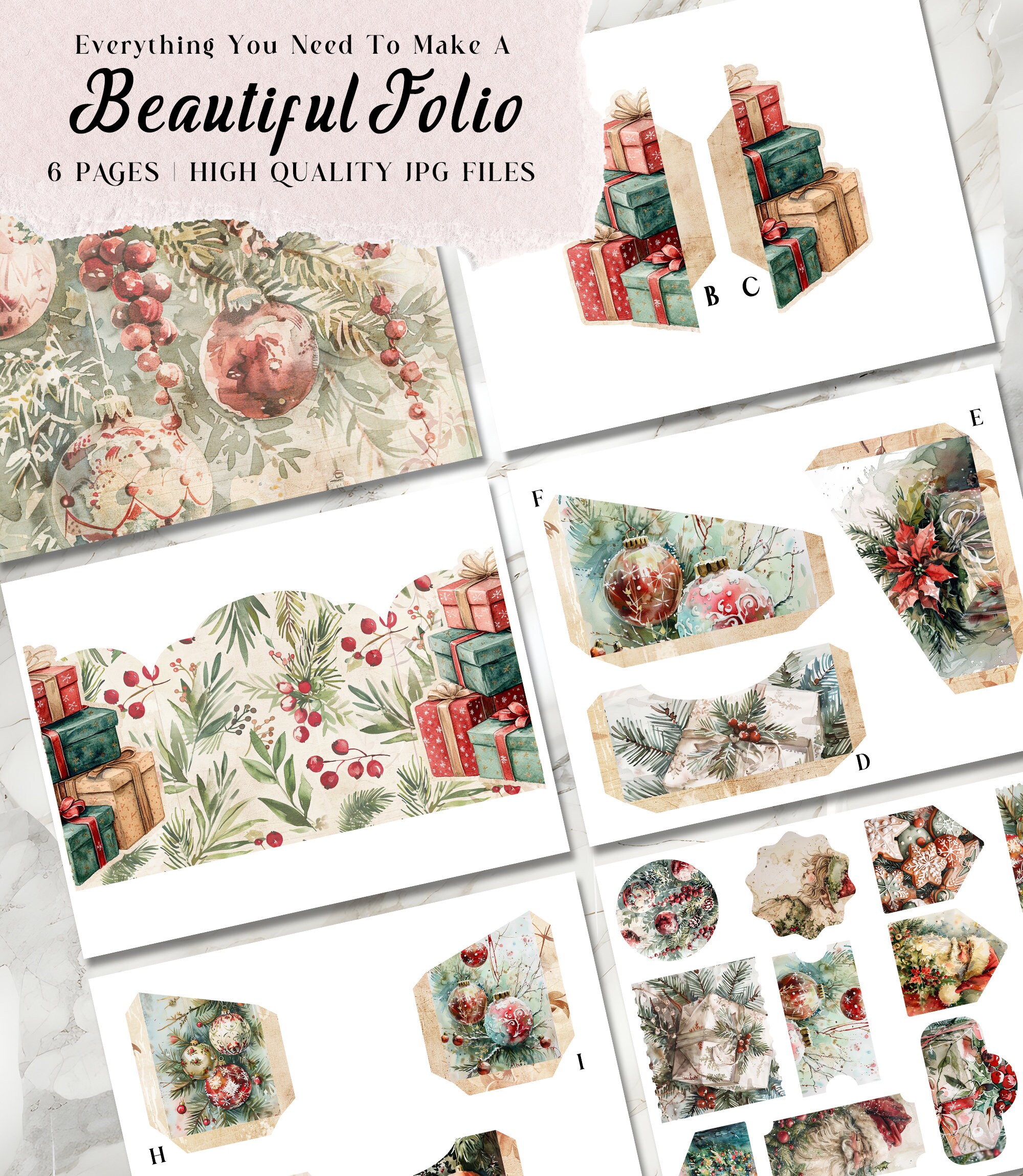 Christmas Folio Junk Journal Kit Printable Christmas Gift Folio Pages ...