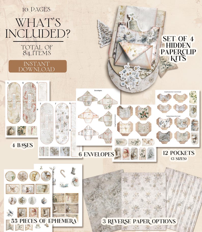 Christmas Hidden Paperclip Pockets Junk Journal Kit Christmas Hidden ...