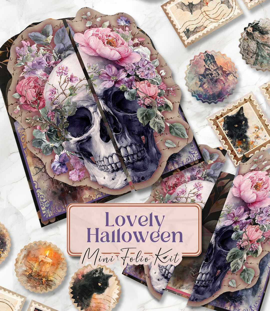 Halloween Junk Journal Folio Kit Skull Folio Junk Journal Kit Printable ...